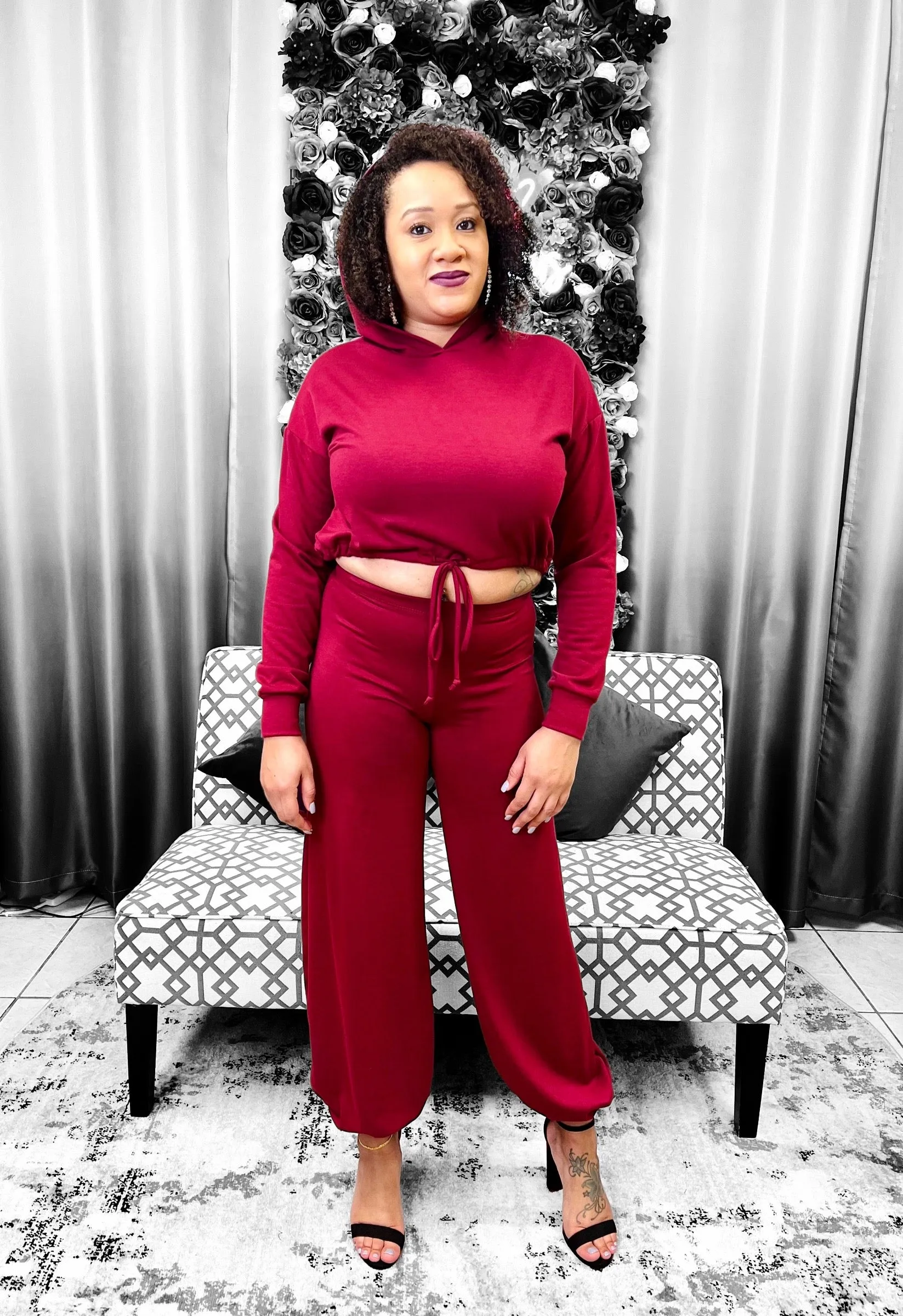 Call me Hoodie Set - Burgundy