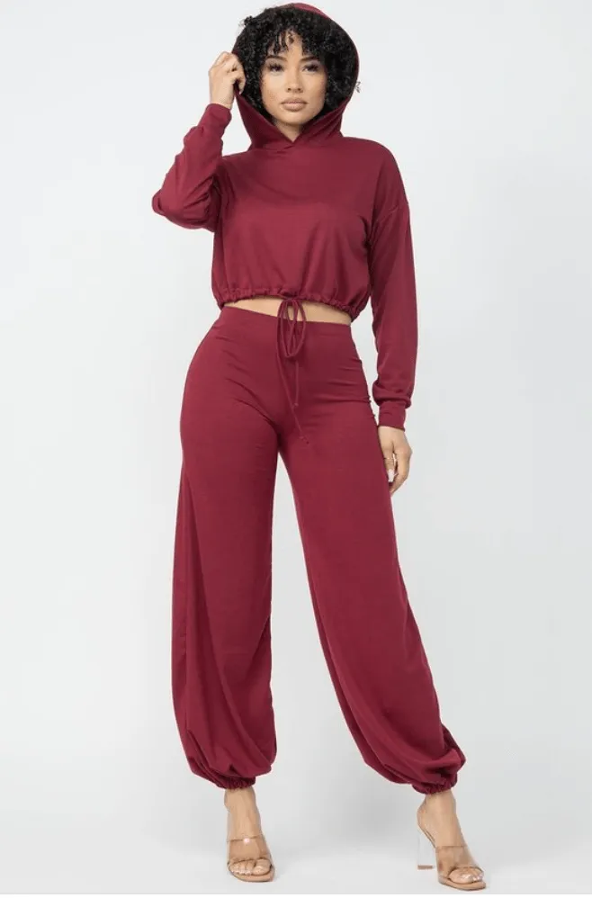 Call me Hoodie Set - Burgundy
