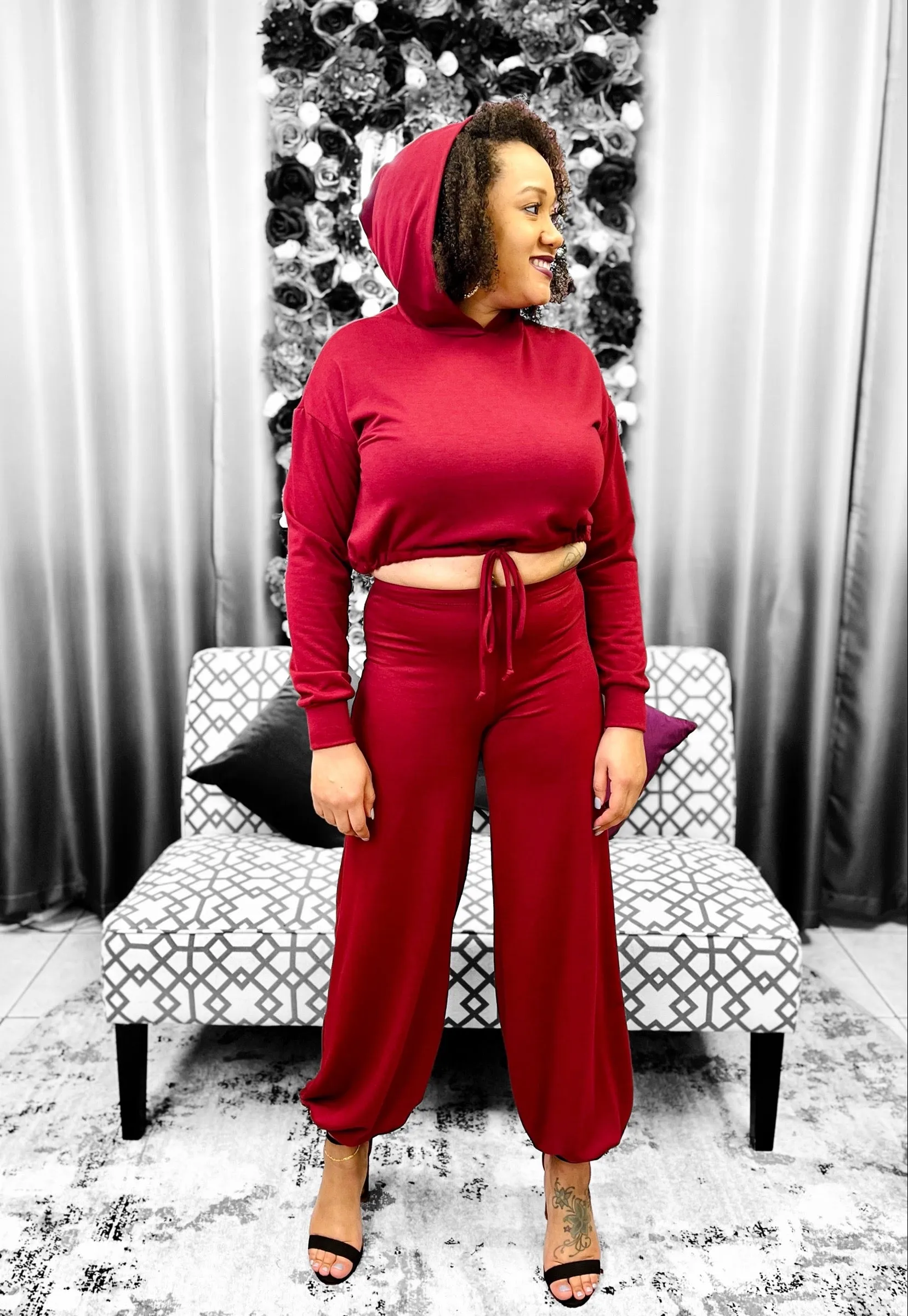 Call me Hoodie Set - Burgundy