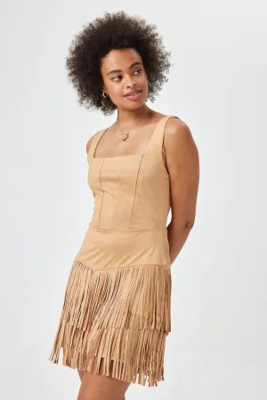 Caramel Suede Corset Tassel Dress