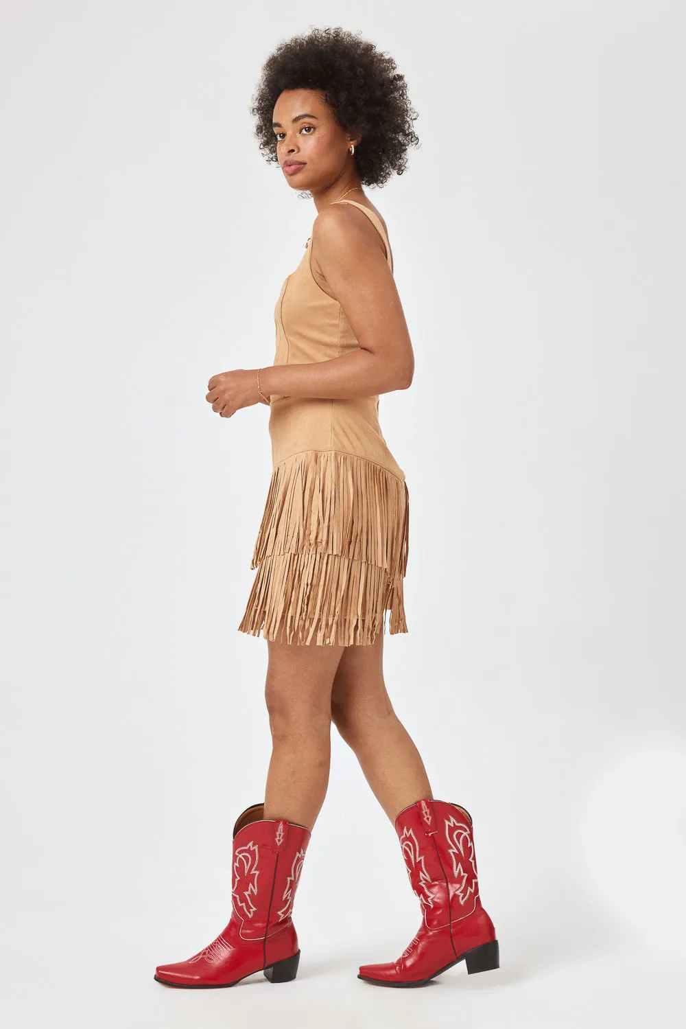Caramel Suede Corset Tassel Dress