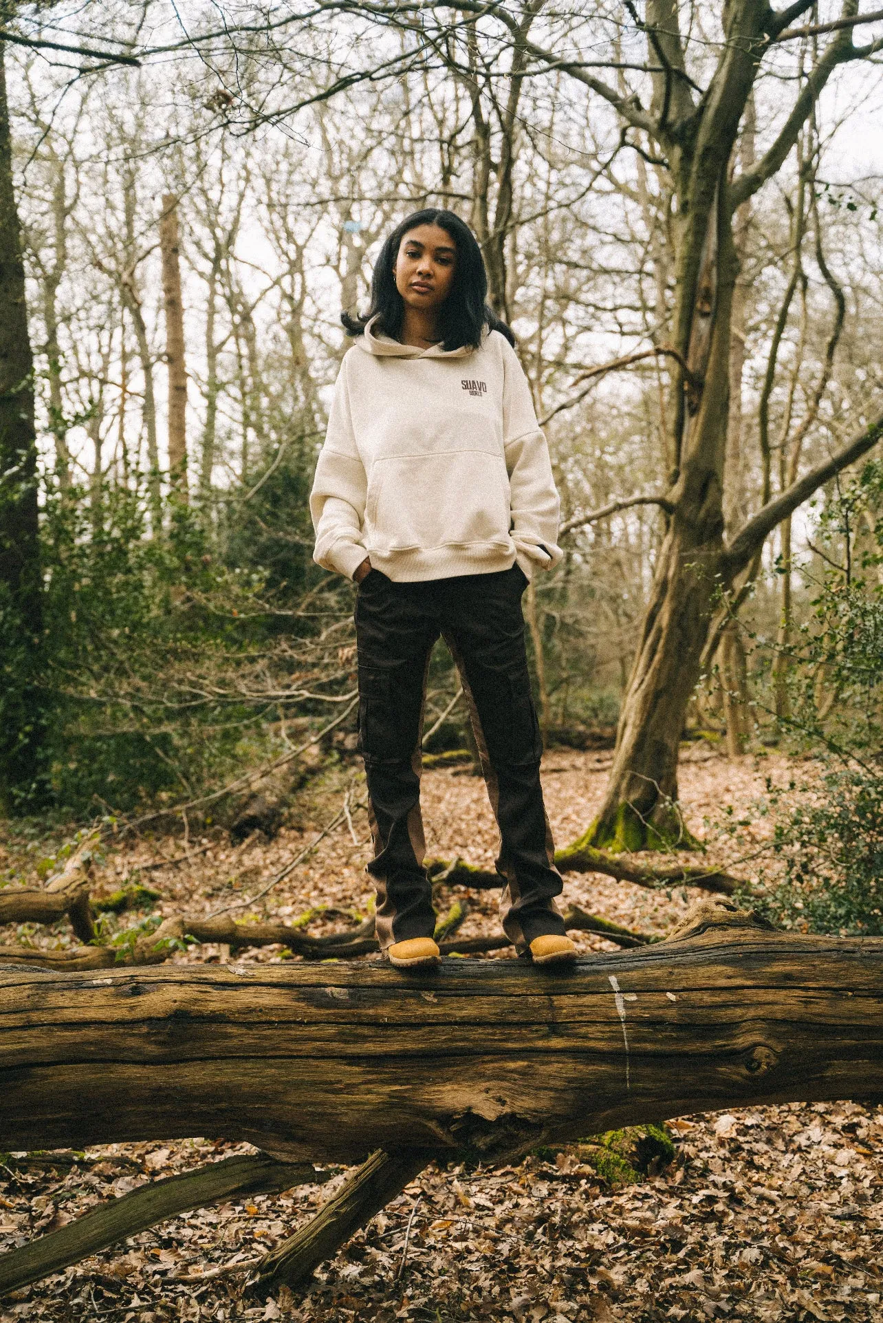 CARGO FLARE TROUSERS - BROWN