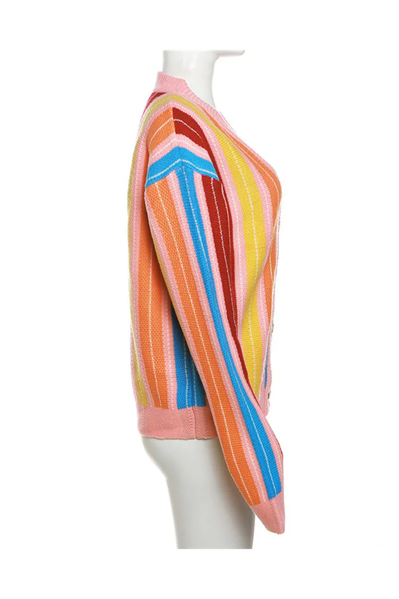 CH0552 Rainbow Stripes Knitted Cardigan