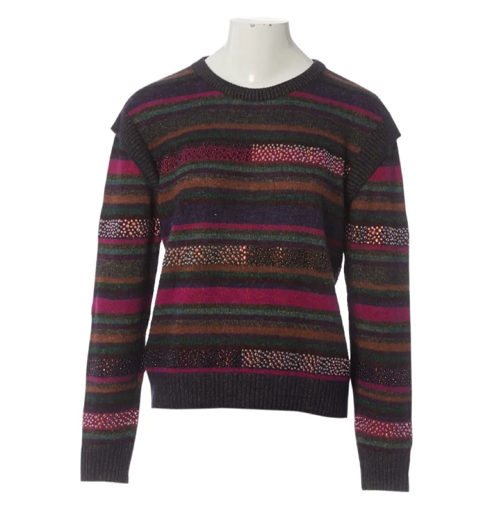 Chanel 12A RTW striped multicolor beaded Strass wool oversized pullover jumper sweater FR 38
