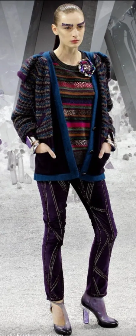 Chanel 12A RTW striped multicolor beaded Strass wool oversized pullover jumper sweater FR 38