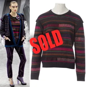 Chanel 12A RTW striped multicolor beaded Strass wool oversized pullover jumper sweater FR 38