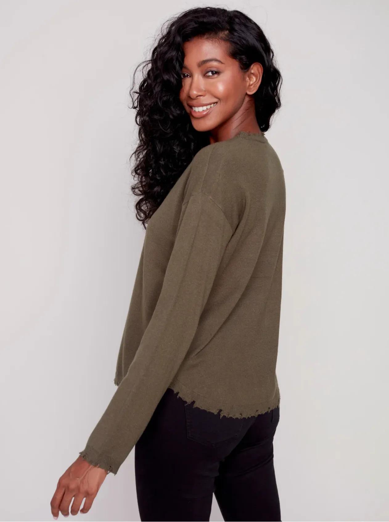 Charlie B - Crew Neck Drop Shoulder Sweater - Spruce