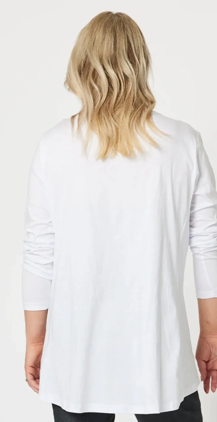 Clarity white top with black print