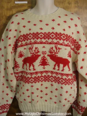 Classic 2sided Reindeer Moose Red and Ivory Holiday Sweater