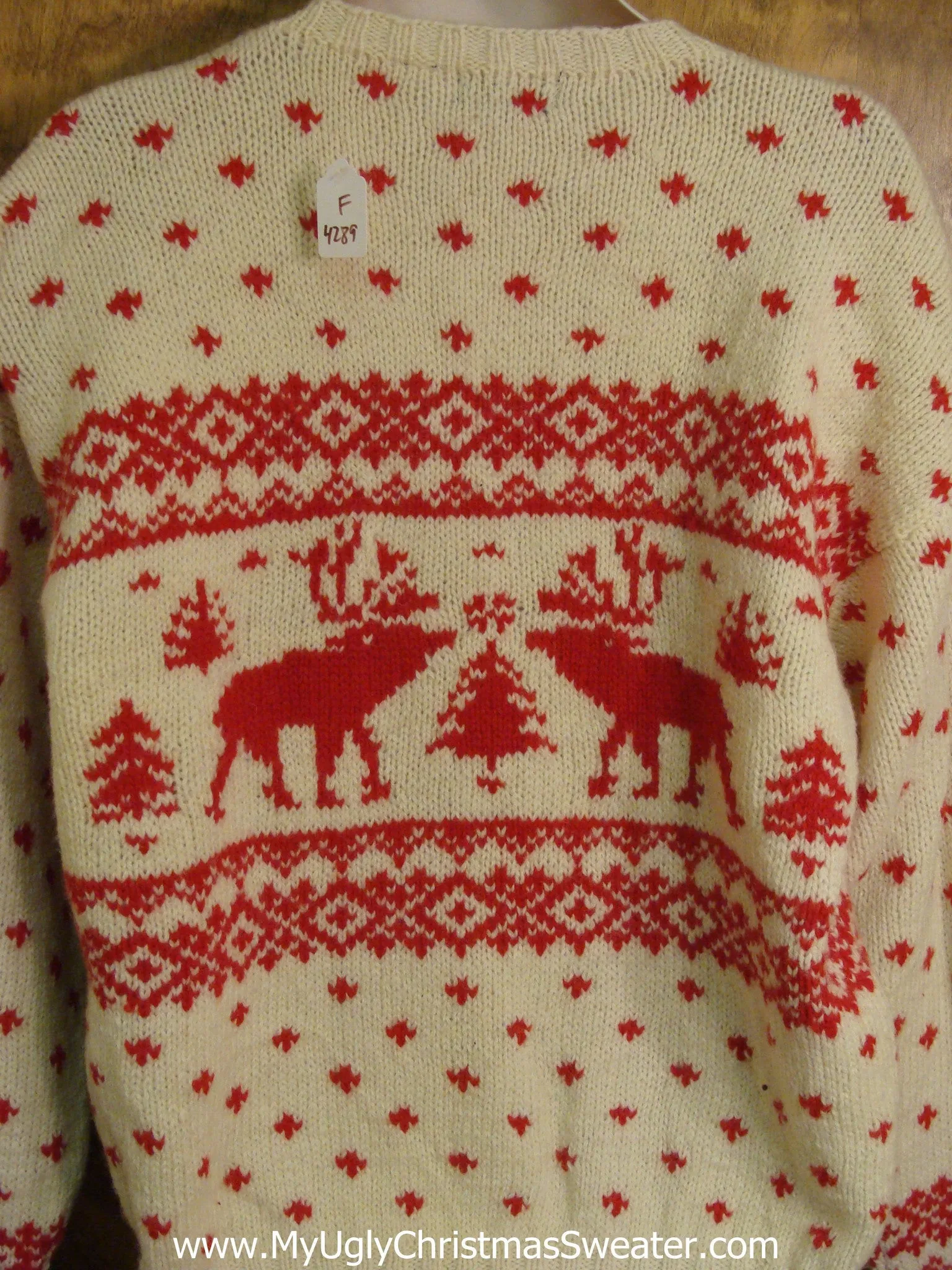 Classic 2sided Reindeer Moose Red and Ivory Holiday Sweater