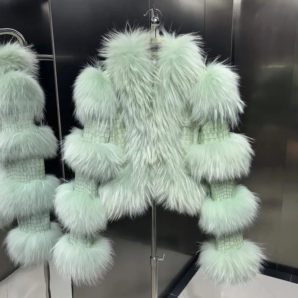 Couture Cropped Leather Jacket with Fox Fur