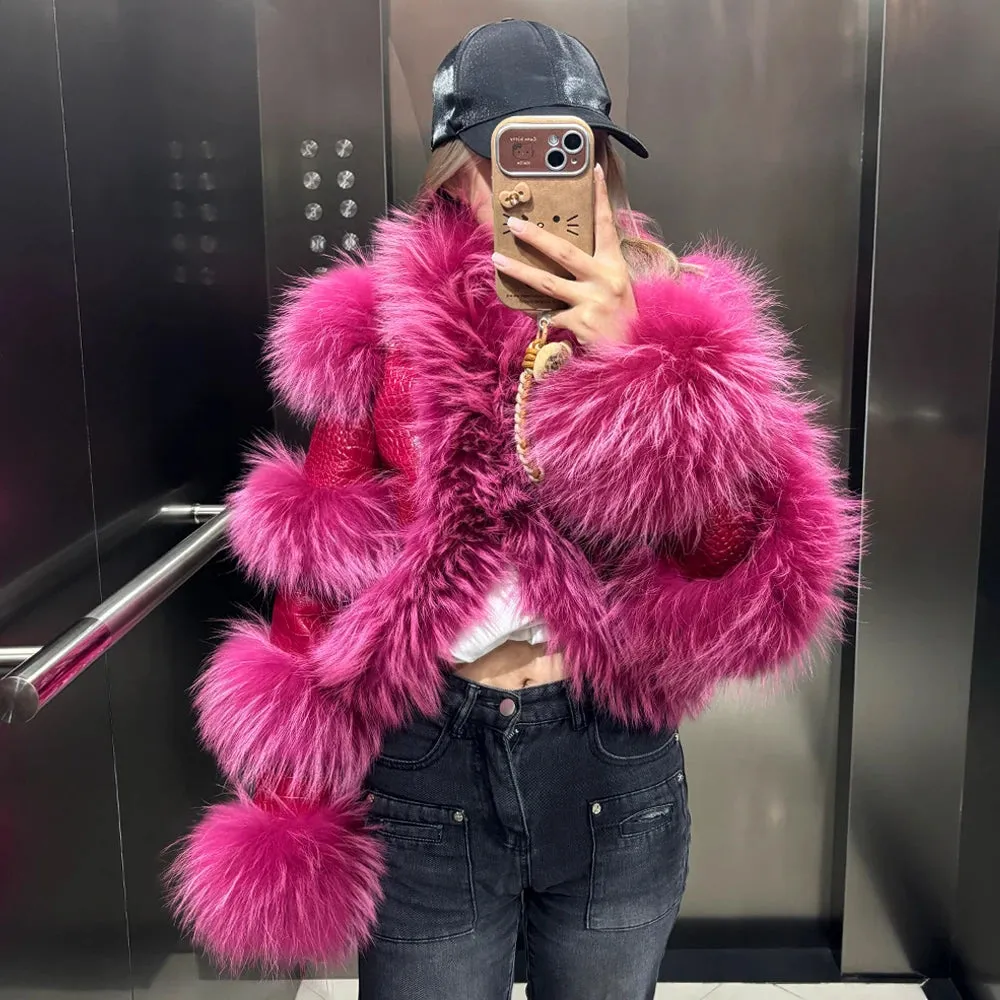 Couture Cropped Leather Jacket with Fox Fur