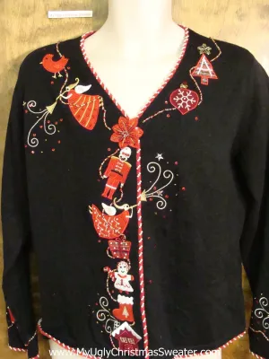 Crazy Black Ugliest Christmas Sweater with Nutcracker and Angel