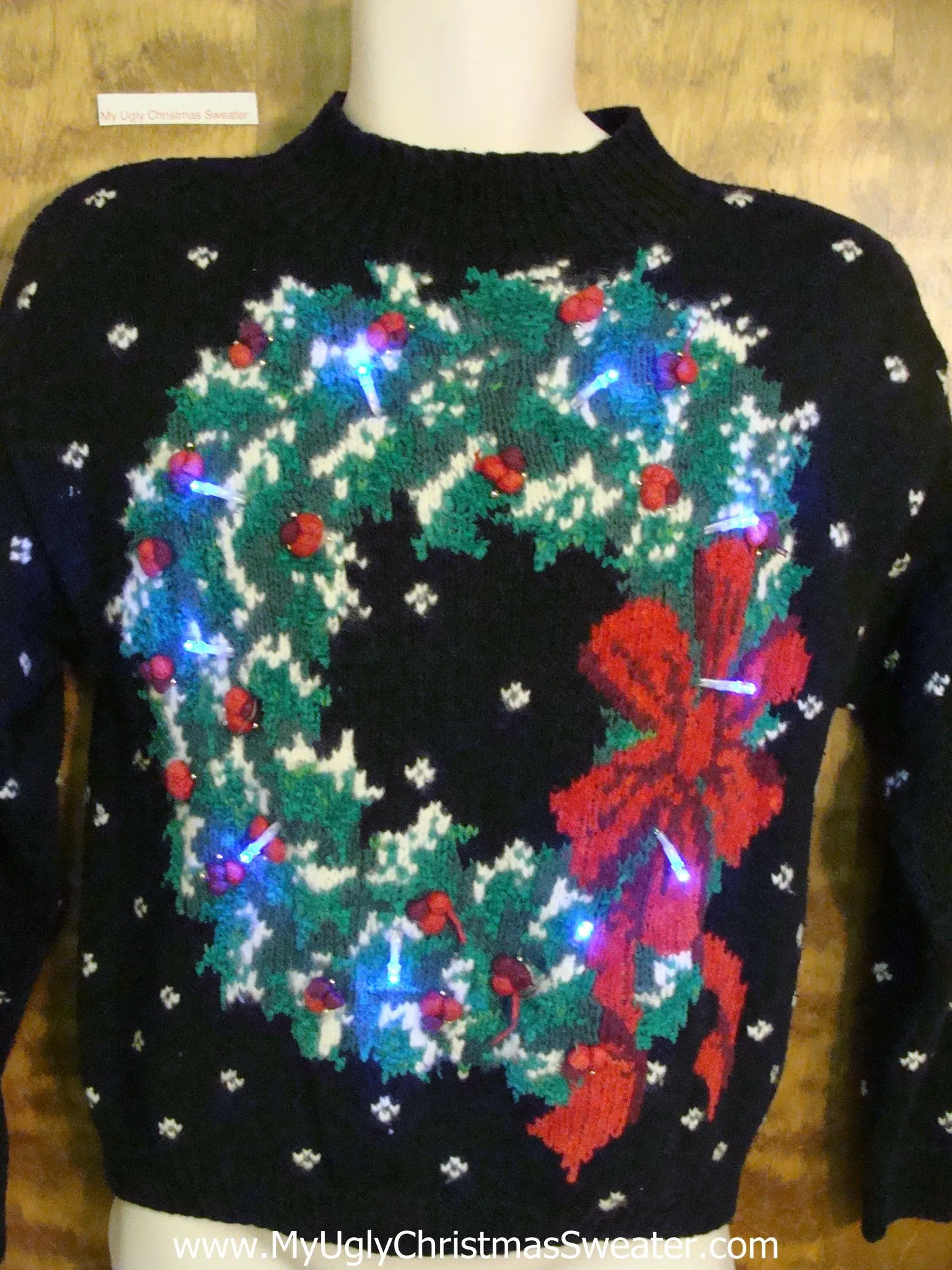 Crazy Huge Wreath Light Up Ugly Xmas Sweater