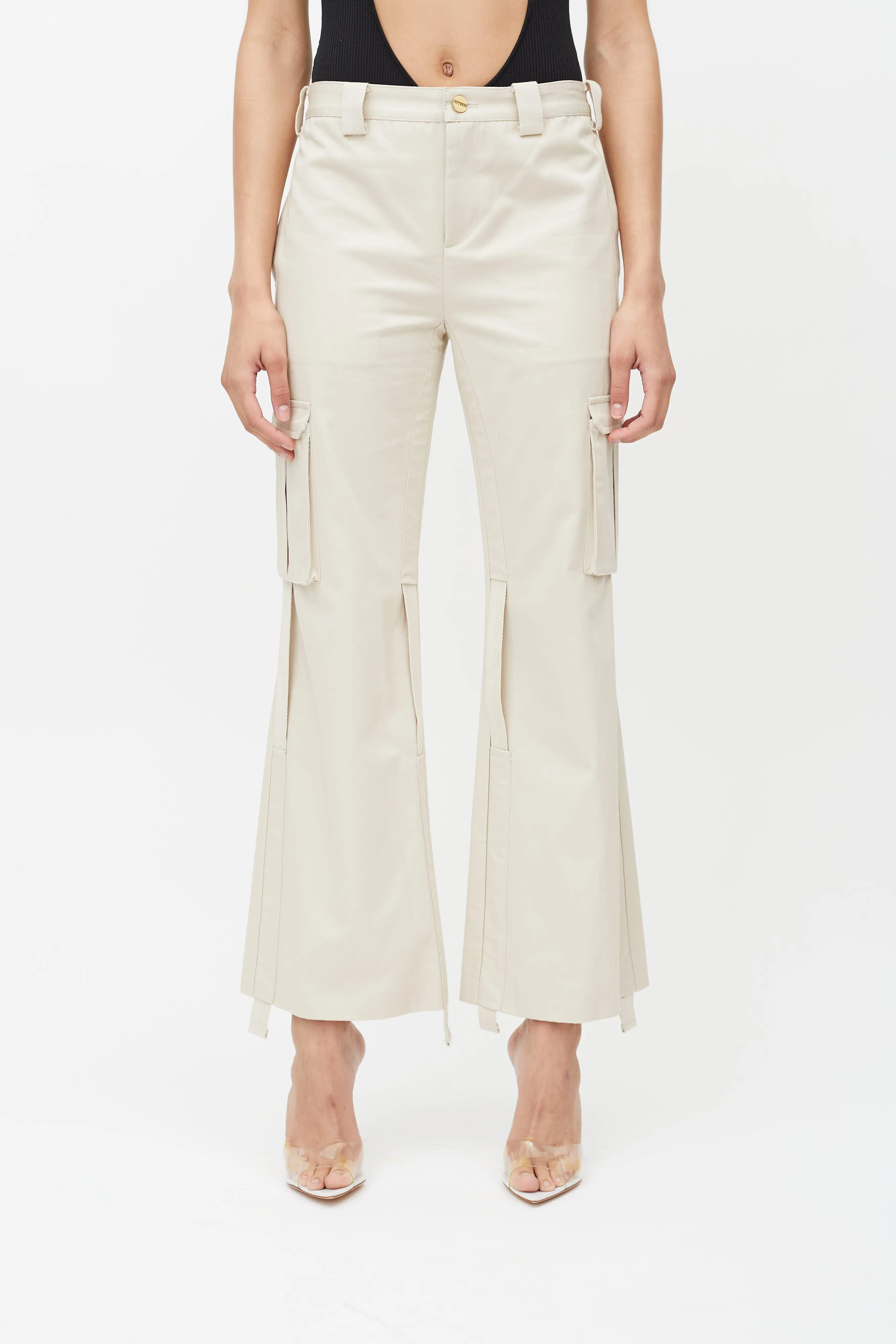 Cream Flare Cargo Pants
