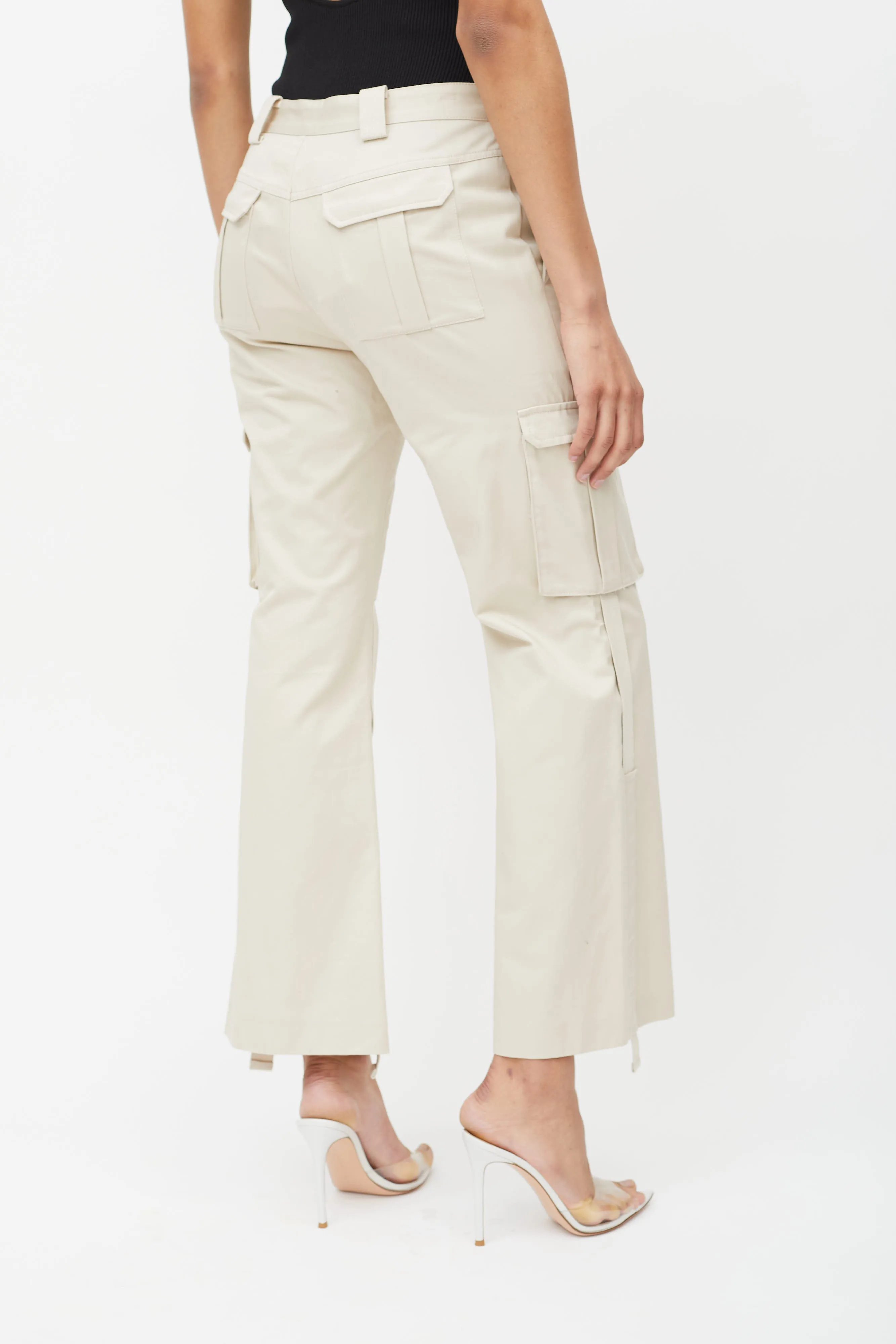 Cream Flare Cargo Pants