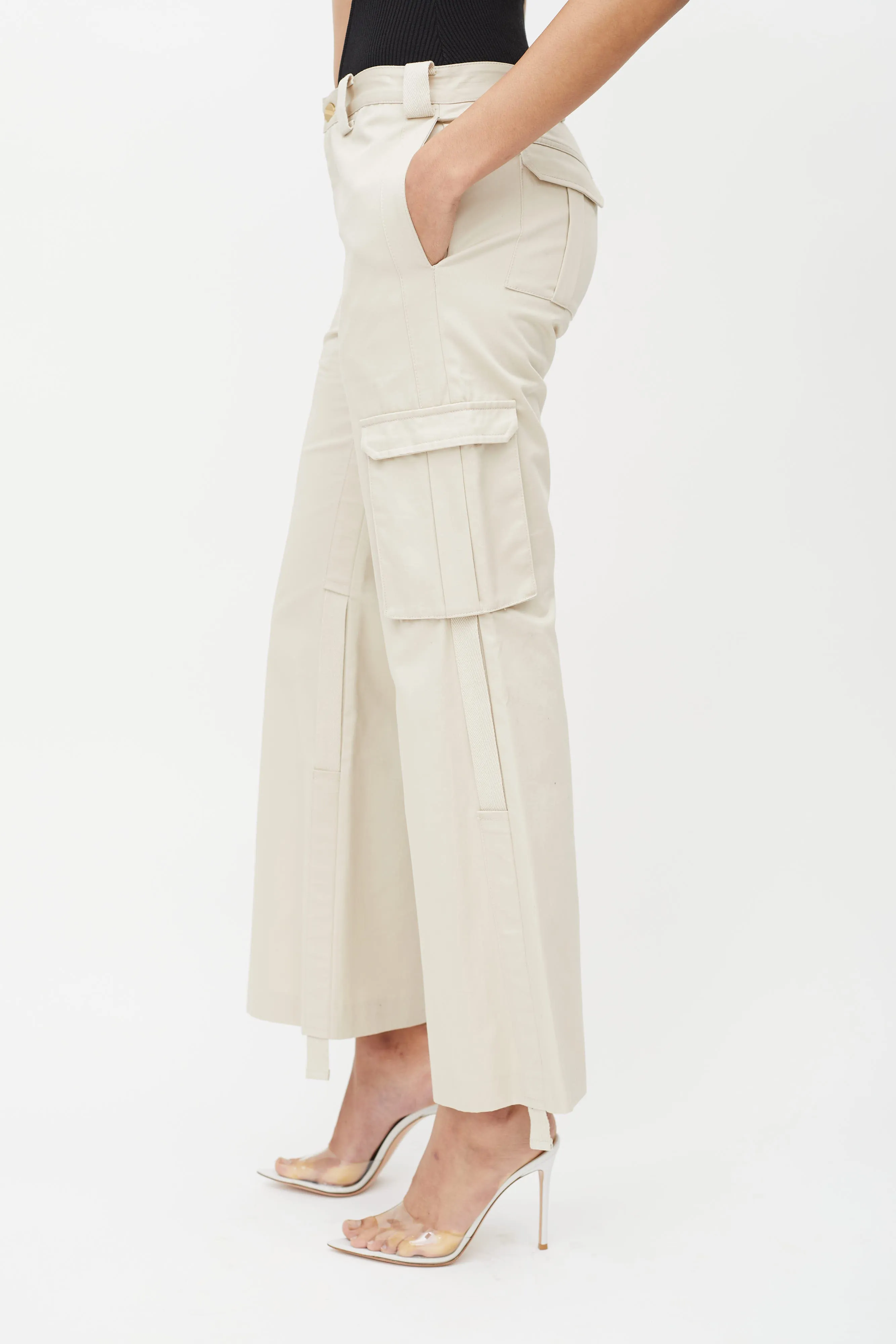 Cream Flare Cargo Pants