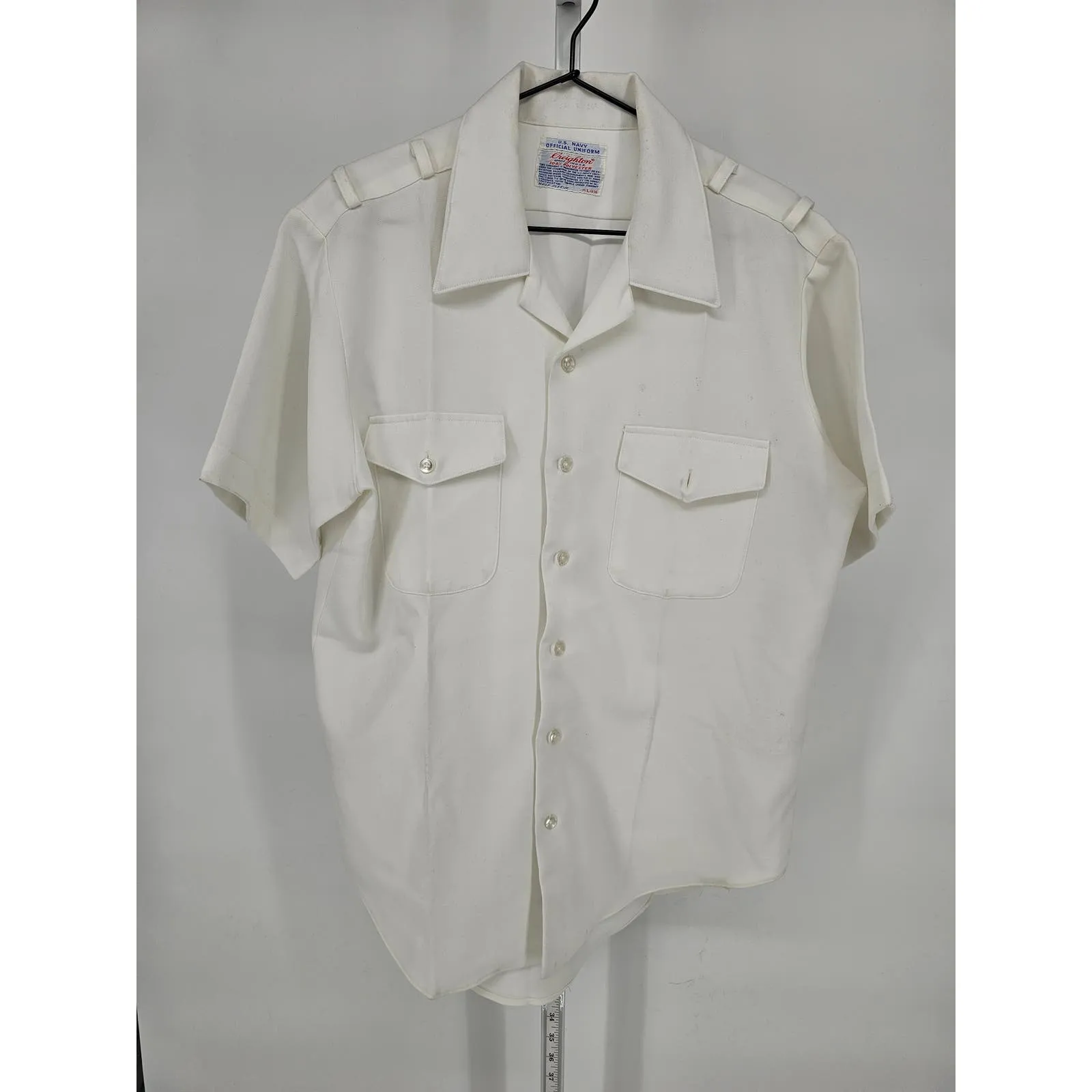 Creighton Mens Sz L Half Sleeve Dress Shirt White US Navy 16 16 1/2