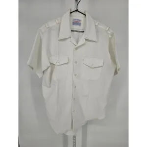 Creighton Mens Sz L Half Sleeve Dress Shirt White US Navy 16 16 1/2