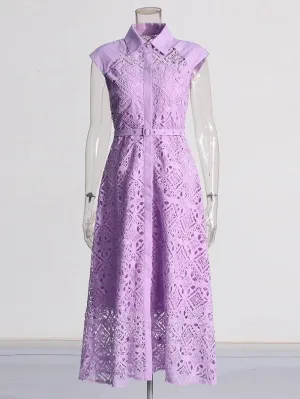 Danelle Hollow Out Belt Midi Dress