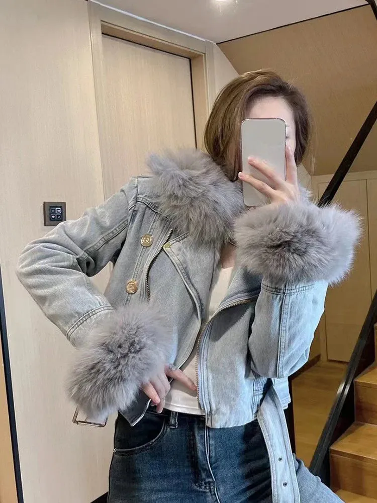 Denim Vintage Fur Coat