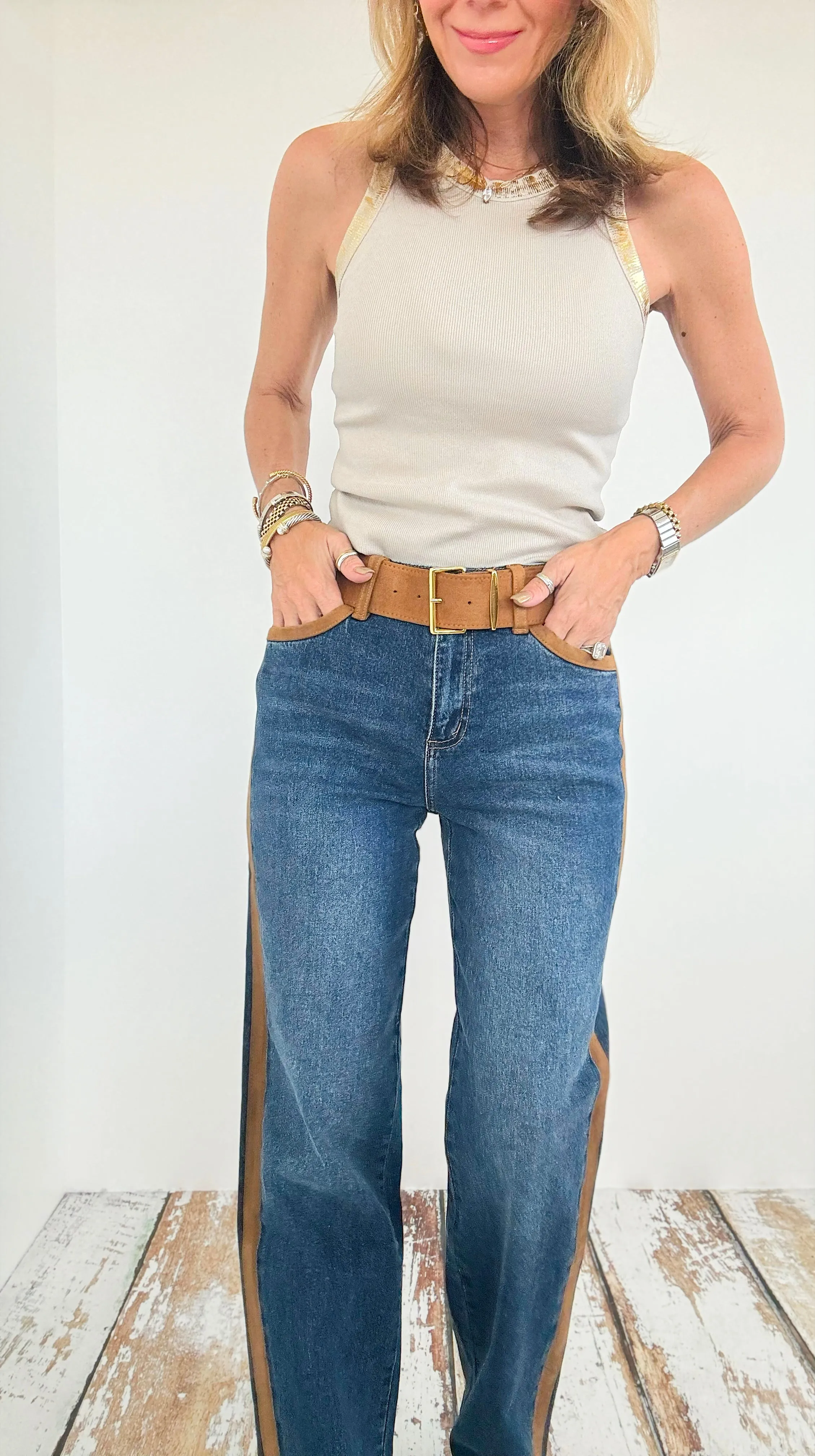 Don’t Suede It Belted Denim Pants