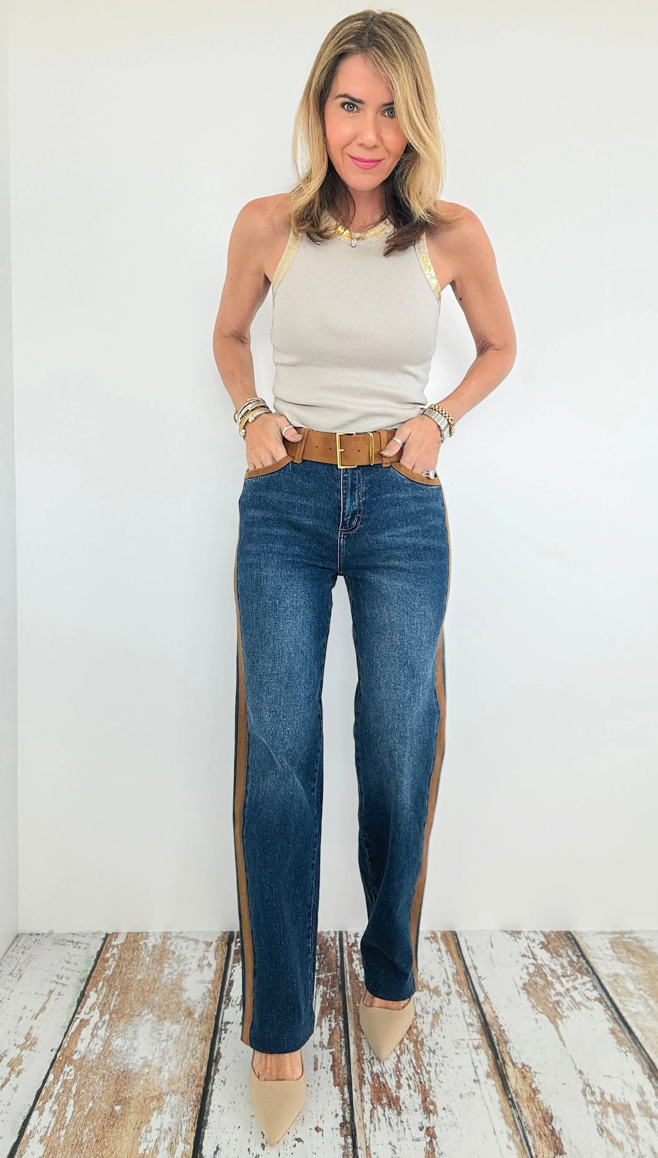 Don’t Suede It Belted Denim Pants