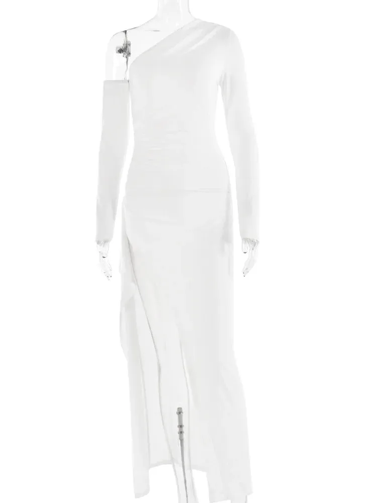DressBetty - 2024 Mozision Oblique Shoulder Thigh High Split Long Sleeve Maxi Dress