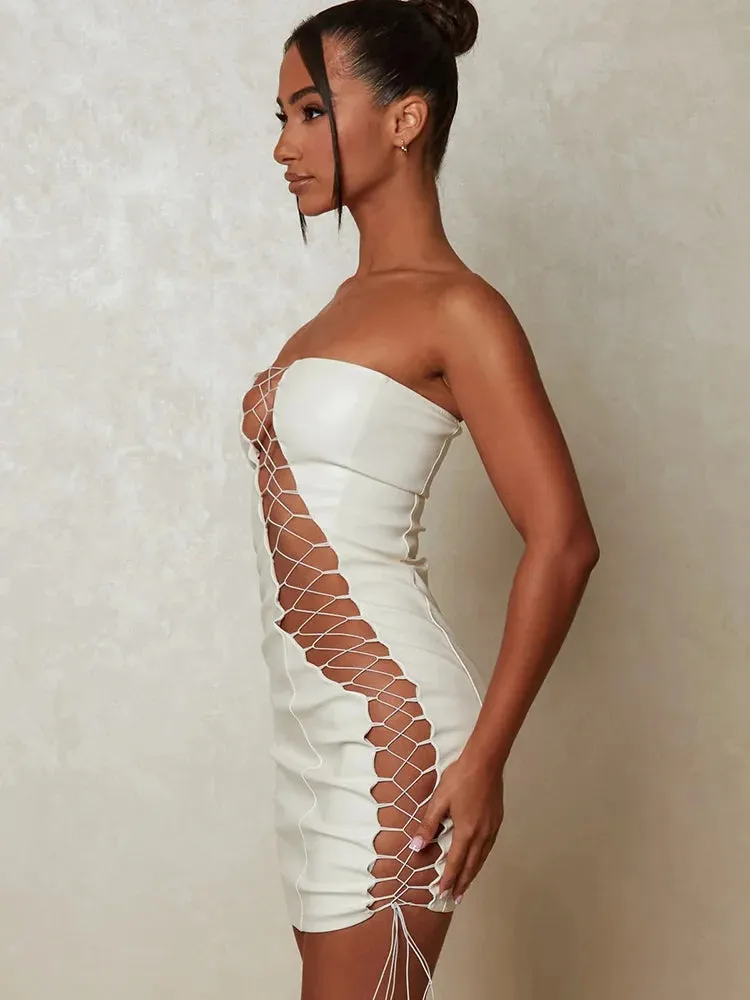 DressBetty - 2024 PU Leather Strapless Sleeveless Mini Dress Cut Out Dresses