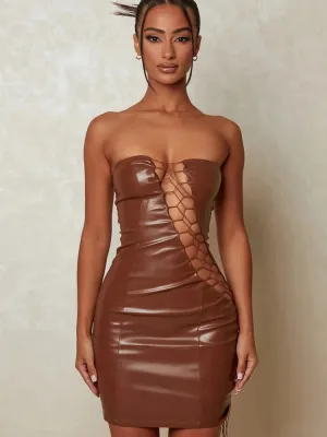 DressBetty - 2024 PU Leather Strapless Sleeveless Mini Dress Cut Out Dresses