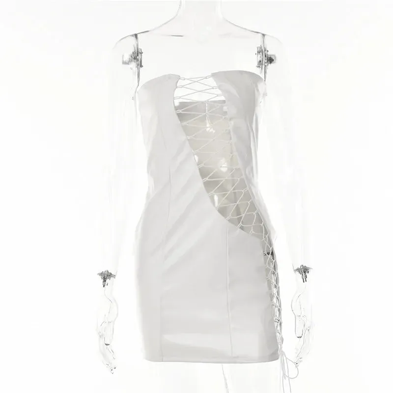 DressBetty - 2024 PU Leather Strapless Sleeveless Mini Dress Cut Out Dresses