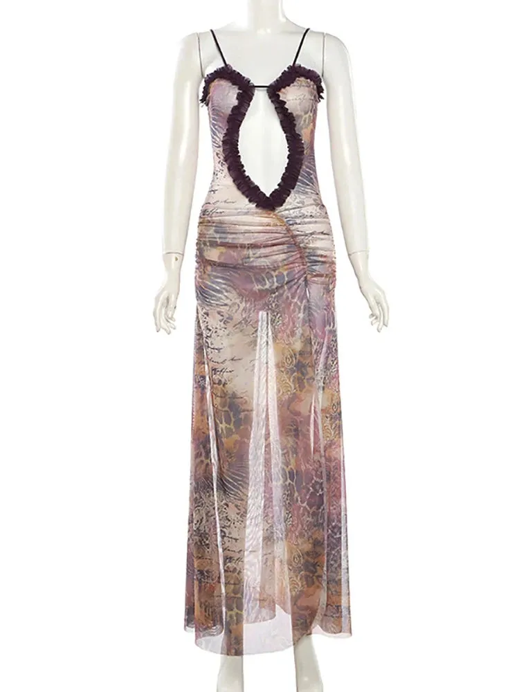DressBetty - 2024 Sexy Backless Mesh Split Sleeveless Maxi Dress