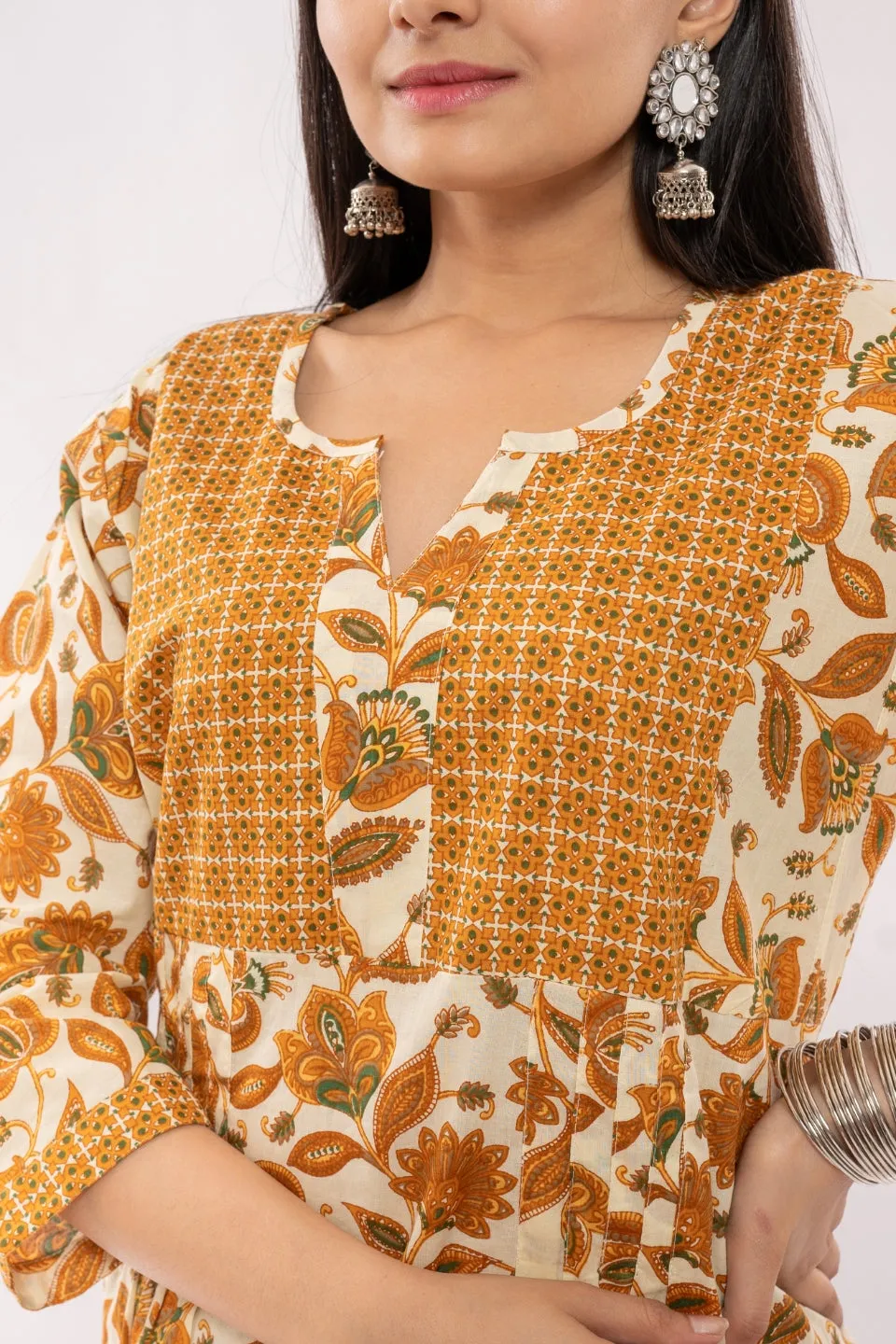 Ekisha's women cotton printed mustard multicolor kurta and pant set