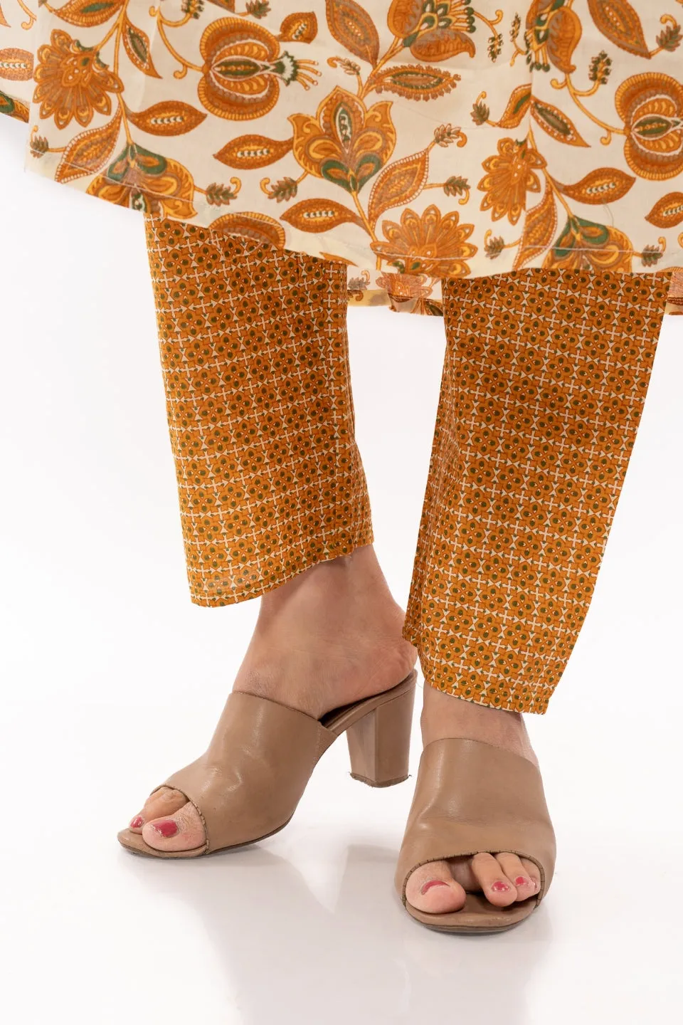Ekisha's women cotton printed mustard multicolor kurta and pant set
