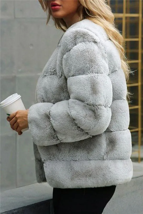 elveswallet Elegant Thick Fluffy Faux Fur Coat