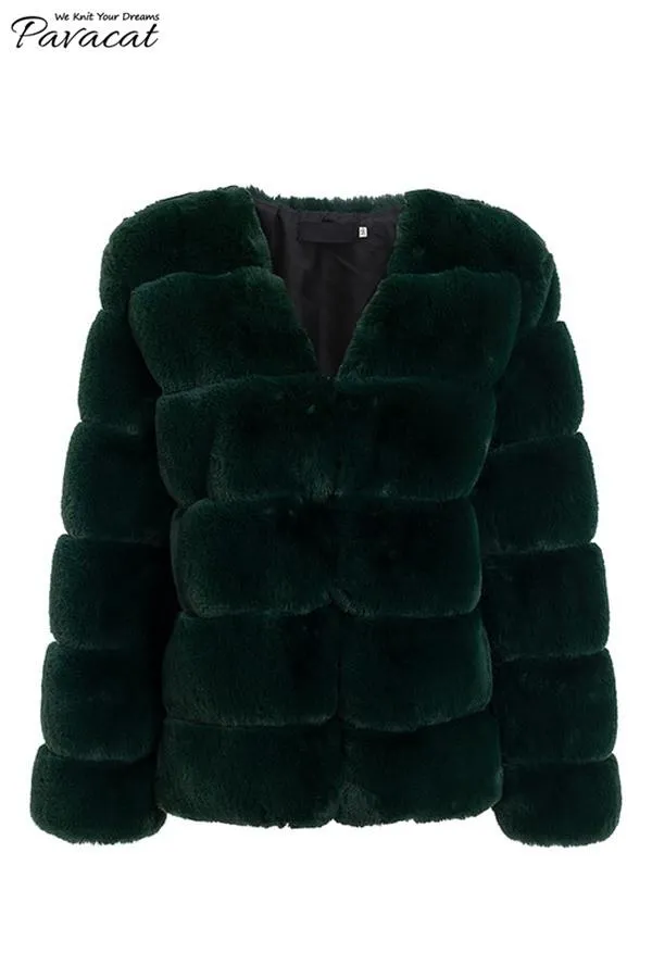 elveswallet Elegant Thick Fluffy Faux Fur Coat