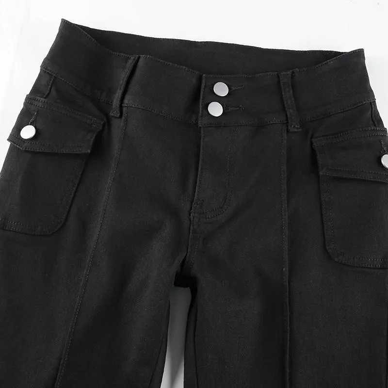 FashionSierra - Women's vintage low rise bootcut pants bell bottom pants with pockets