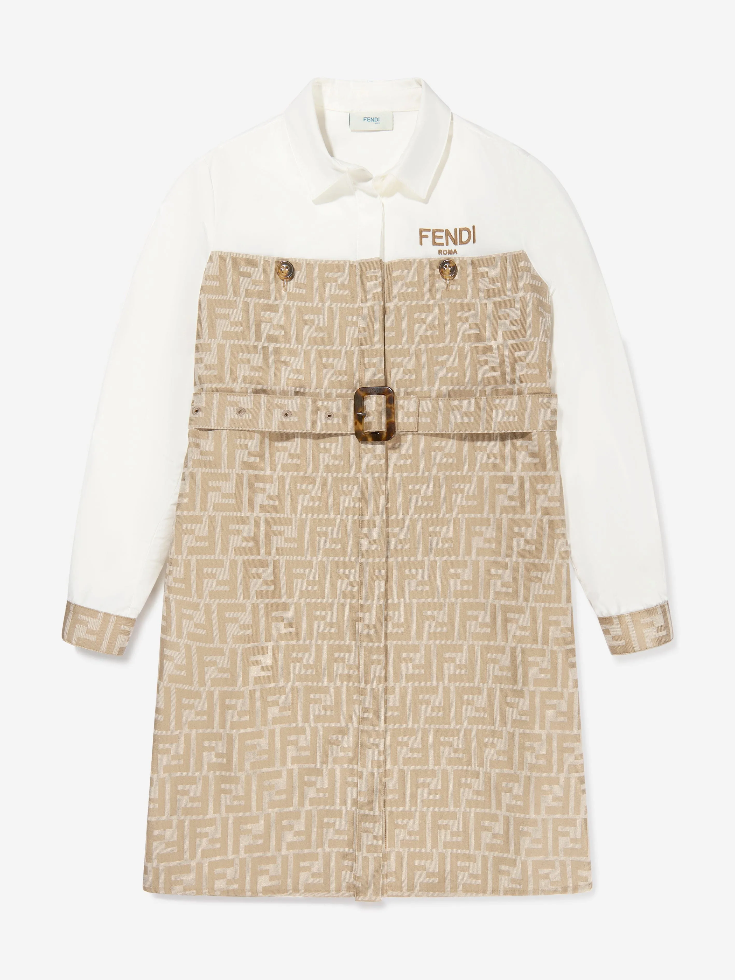 Fendi Girls Logo Shirt Dress in Beige