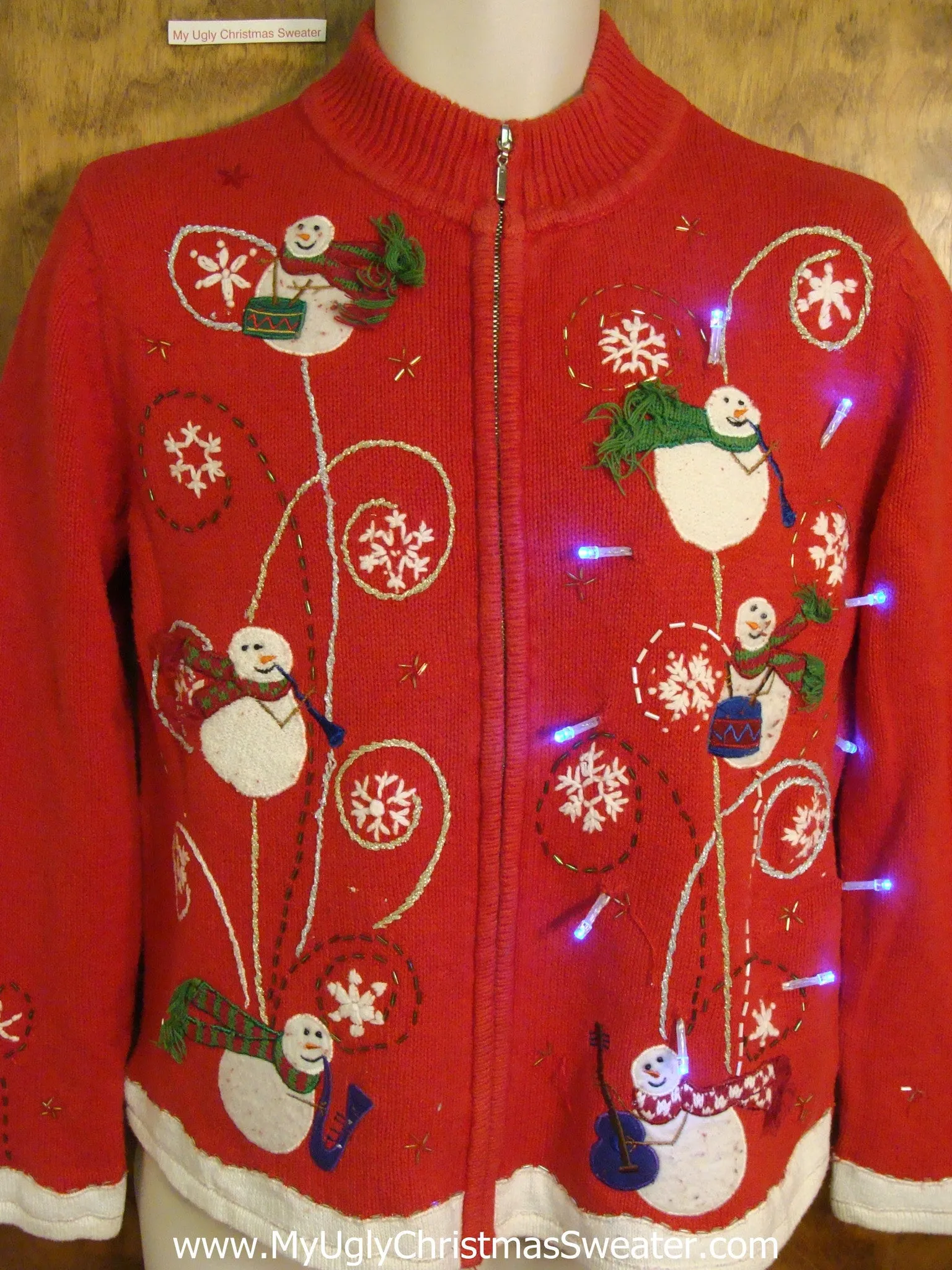 Floating Strange Snowmen Light Up Ugly Xmas Sweater