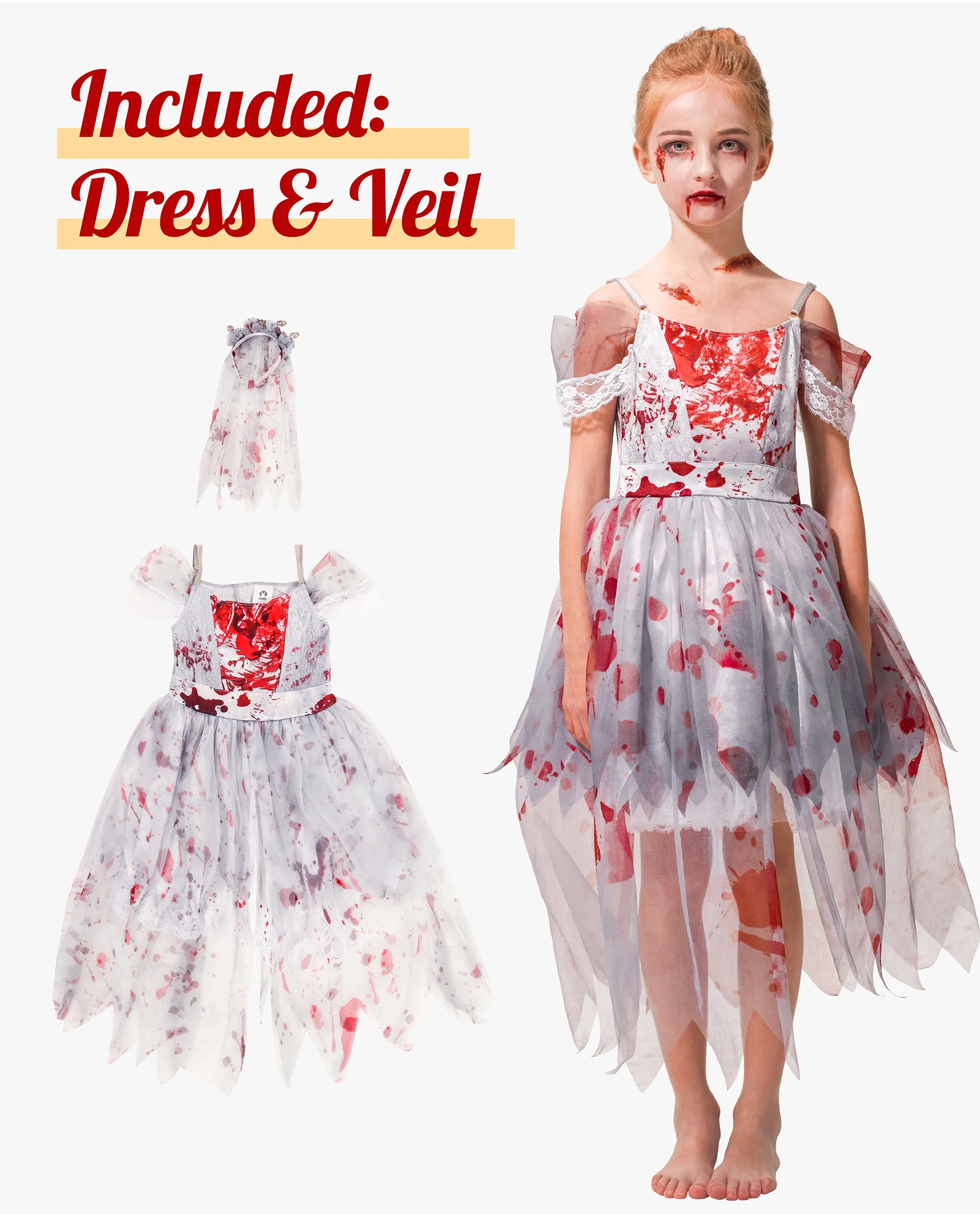 Girls Zombie Bride Costume Halloween Gown Mommy and Me Matching