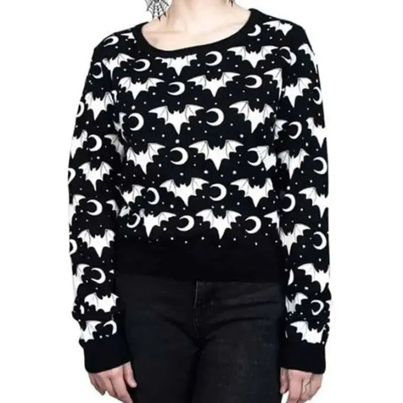 Gothic Black Bat Long Sleeve Sweater