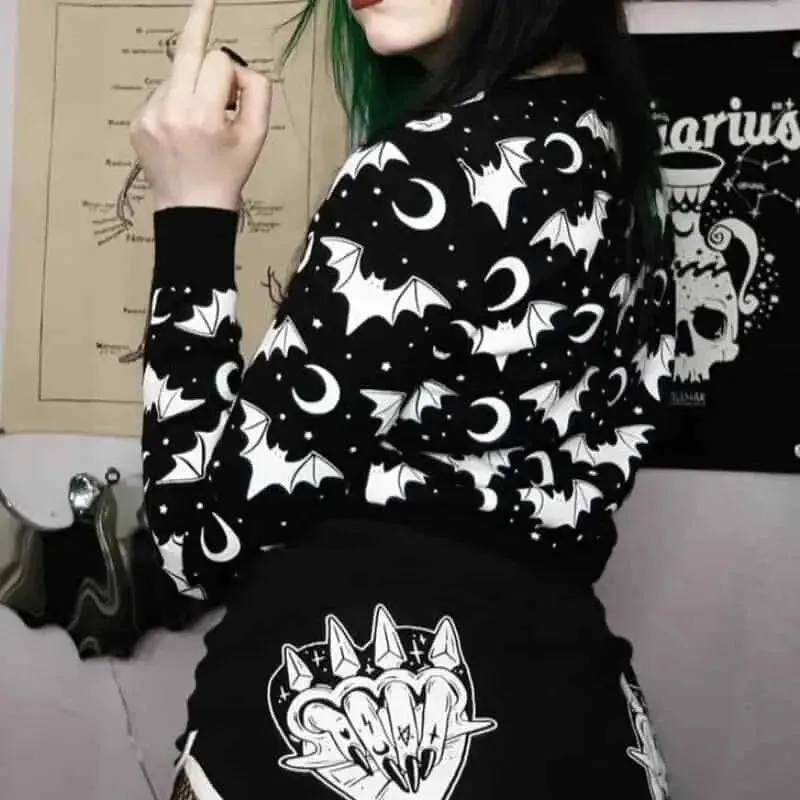 Gothic Black Bat Long Sleeve Sweater