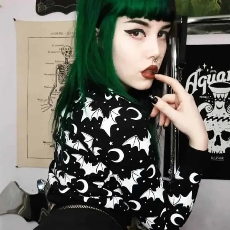 Gothic Black Bat Long Sleeve Sweater