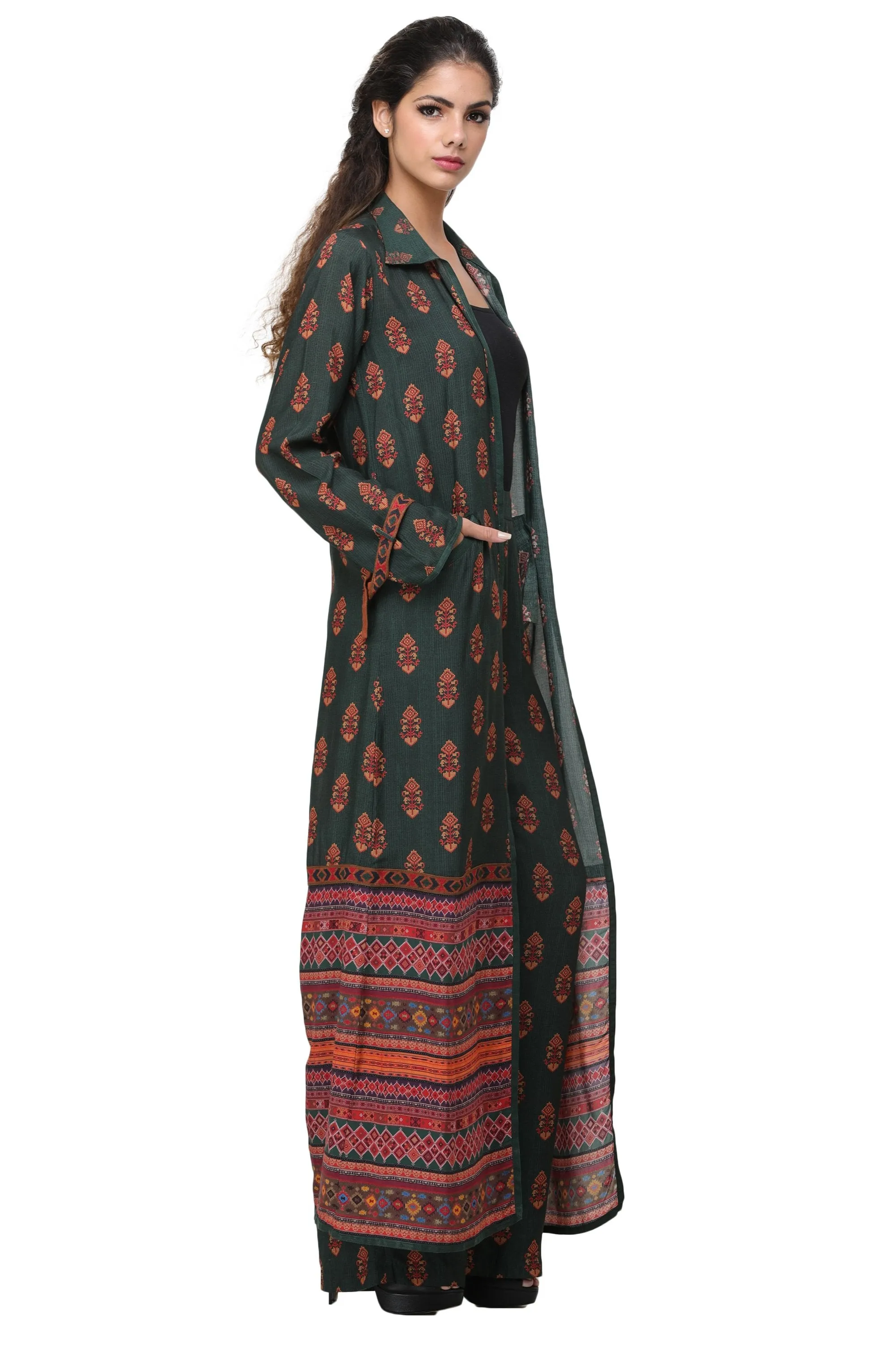 Green Printed Pant Suit