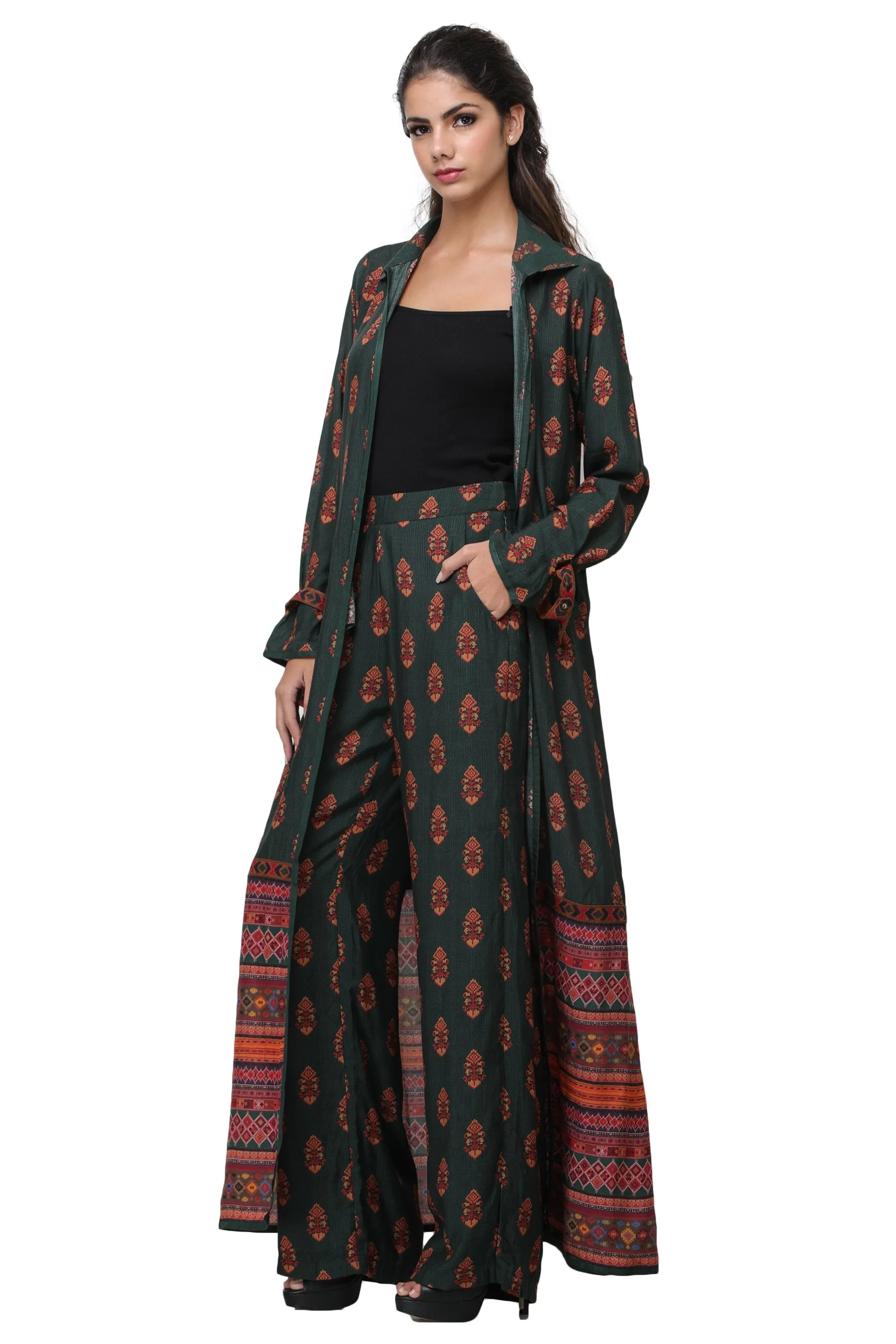 Green Printed Pant Suit