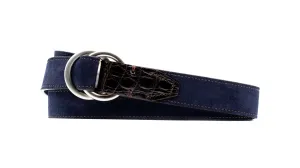 Harrison O-Ring Italian Calf Suede Belt - Navy