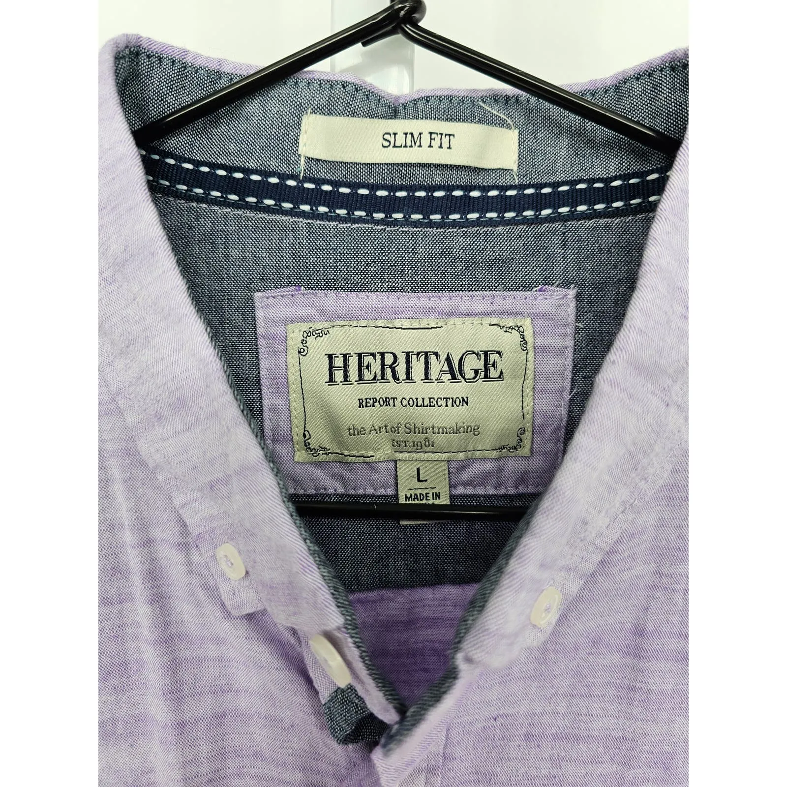 Heritage Report Collection Mens L Long Sleeve Button Up Dress Shirt Light Purple