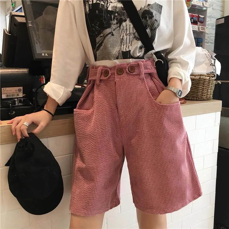 High Waist Corduroy Casual Shorts