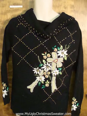 Horrible Black 80s Floral Funny Christmas Sweater