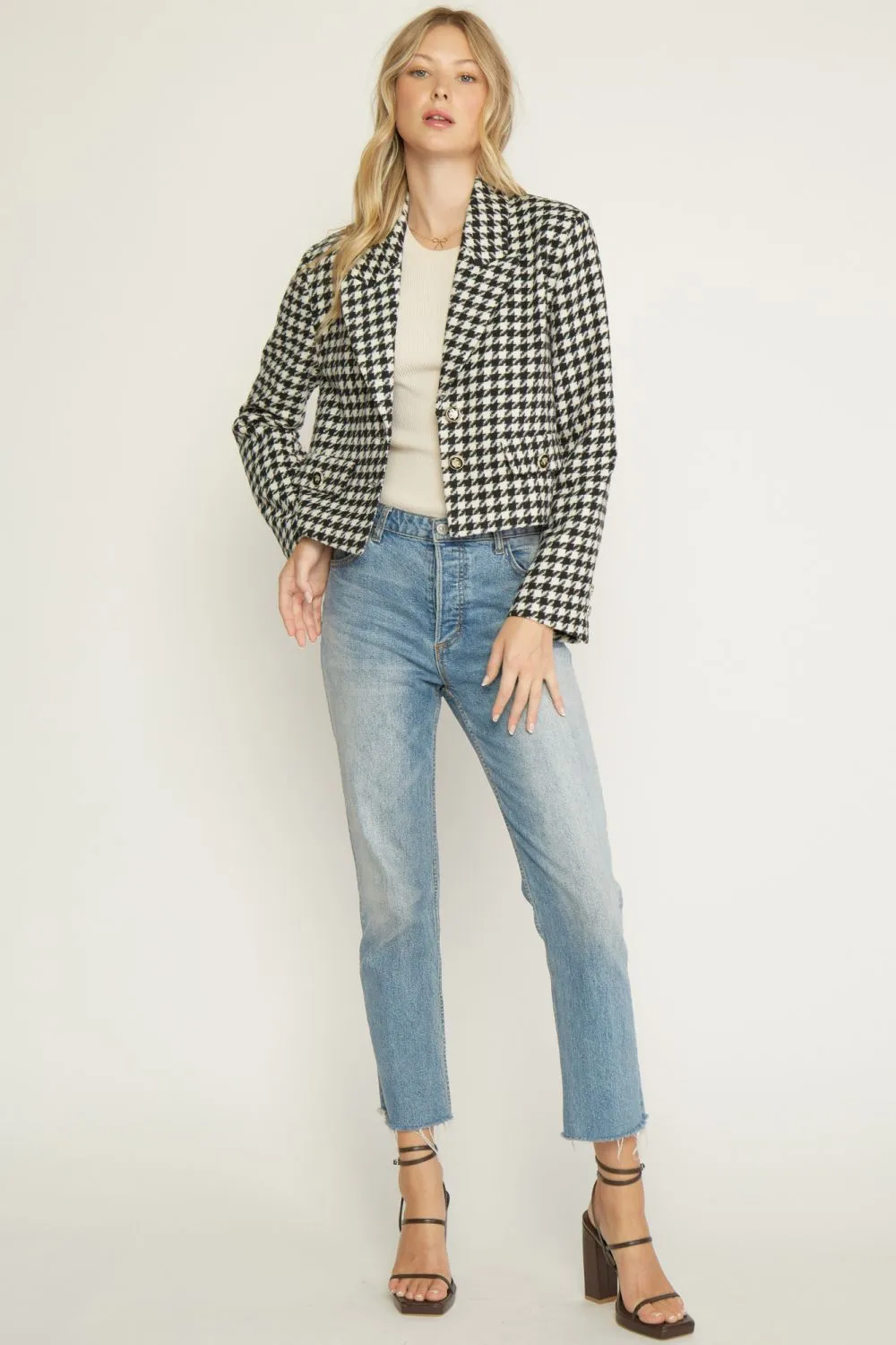 Houndstooth Cropped Blazer